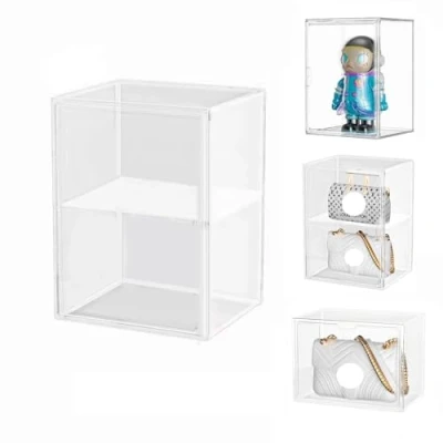 Bild av Siyecioa vitrinskåp, vitrinskåp i akryl, plexiglas med dörr för actionfigurer, leksaker, minifigurer, samlarfigurer, självmontering 2 lager (40 x 30 25 cm)