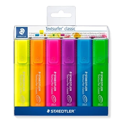Bild av Staedtler 364 P WP6 Textsurfer classic rainbow colours farblich soriert, 6 Stück Textmarker im Weichplastiketui, sortiert, 6er Etui, ST