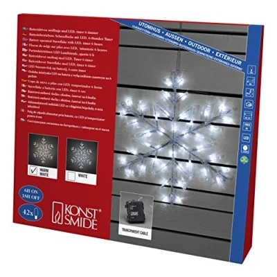 Bild av Konstsmide 4560 103 LED akrylsilhuett &quot;snöflinga)/för utomhus (IP44)/batteridriven: 4 x AA 1,5 V (exkl.) / med 6 timmar timer/42 varm vit diod/transparent kabel