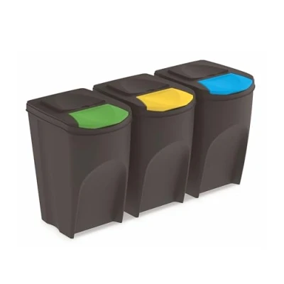 Bild av Spetebo Sortibox soptunna med lock 35 l uppsättning av 3/antracit stapelbar sopseparationssystem avfallsorterare separator system separationskorgar stapelbara klaff