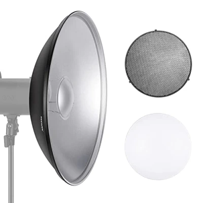 Bild av NEEWER 55 cm metall skönhet maträtt Bowens monteringsreflektor med vit diffusor, vaxkaka rutnät för stroboblixt videolampa kompatibel Godox AD600 CB60 Q4 Vision 4 S101 serien, NK NARC22