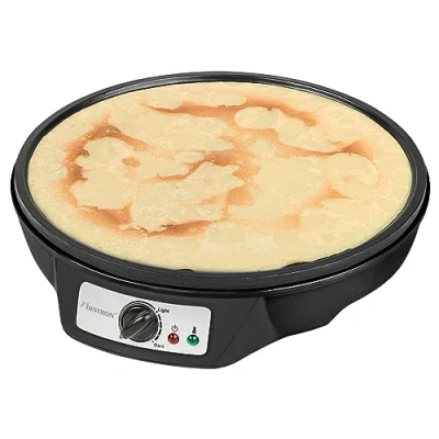 Bild av Bestron crêpes Maker i retrodesign, för med Ø 30 cm, inklusive degfördelare och väggmassa, non stick beläggning, 1000 watt, färg: svart