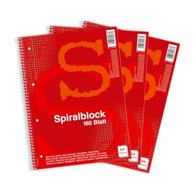 Bild av Pelikan NoName 11149184 spiralblock A4, rutig, 160 ark, 3 stycken