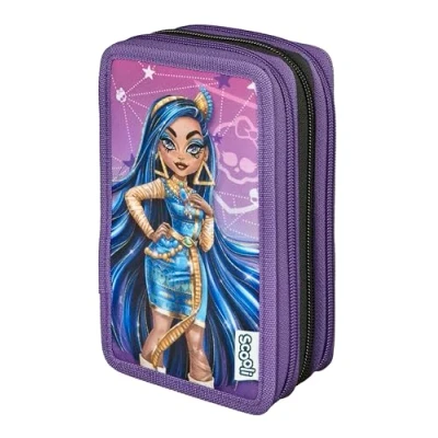 Bild av Scooli Tripledecker Monster High fyllt skolfodral med högkvalitativa pennor och tillbehör perfekt för skola, fritid på språng från 6 år
