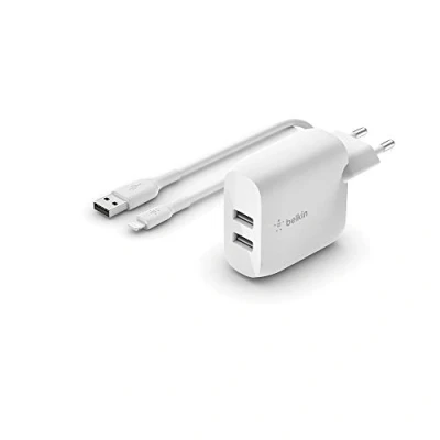 Bild av Belkin Boost Charge Dual USB Snabbladdare 24W + Lightning Kabel Vit