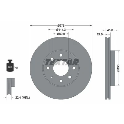 Bild av TEXTAR 92110500 Disque de frein 276 24 04/08 114,3 ventilé l&#039;intérieur sans boulon fix roue, moyeu roue MITSUBISHI: Galant 6