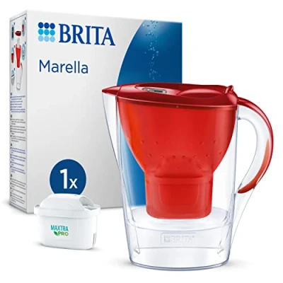 Bild av BRITA Marella vattenfilterkanna röd (2,4 l) inkl. 1 x MAXTRA PRO All in patron vattenfilter för dricksvatten minskar kalk, klor, bly, koppar och smakstörande ämnen i kranvatten
