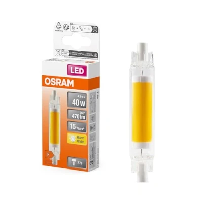Bild av OSRAM LED Slim Line smal multicolor lampa med R7s retrofit sockel, 4,5 W / 470 lm, klar, varmvitt ljus 2700 K, ej dimbar, IP20, blyfritt glas, 16 mm diameter