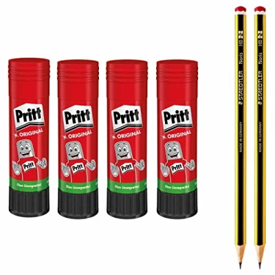 Bild av pritt limstift, säkert och barnvänligt lim för konst hantverk, starkt skol kontorsmaterial, ekonomiset med 4 x 22 g penna 2 pennor HB, 9HPKS22P1X