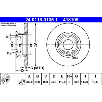 Bild av ATE 24.0118 0105.1 Disque de frein 282,0 18,0 5 112,0 plein revêtu VOLKSWAGEN: Transporter 4 Bus,
