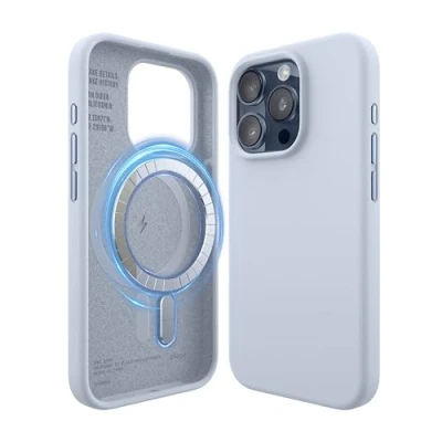 Bild av elago Magnetiskt silikonfodral kompatibelt med iPhone 15 Pro, MagSafe tillbehör, inbyggda magneter, premiumsilikon, skydd, 5 lagers struktur (ljusblå)