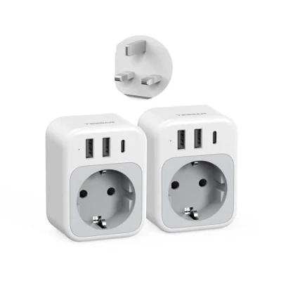 Bild av TESSAN 2 pack UK kontaktadapter, 4 i 1 kontakt med USB C och A, engelsk fransk adapter 3250W, från Storbritannien till Frankrike, typ G för Irland, Skottland Saudiarabien