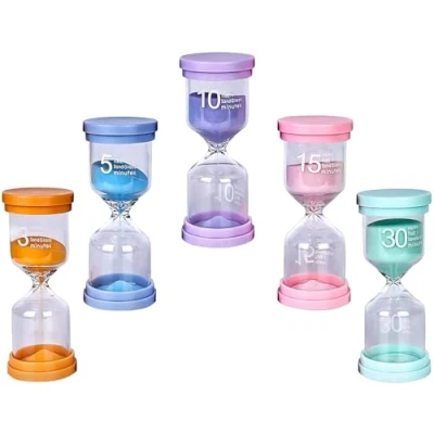 Bild av 5 stycken Timglas, Kök Timer Klocka, Time Management Assistent, Sandglass Sand Clock för att borsta barnens tänder, arbete, studio, fitness, kök, fester, dekoration(3/5/10/15/30minuter)