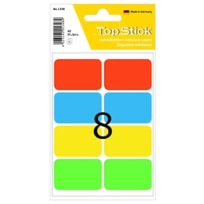 Bild av TopStick 1348 hushållsetiketter (26 x 40 mm, 5 ark, papper, matt) självhäftande, permanenta multifunktionsetiketter för handskriven märkning, klistermärken, färgade