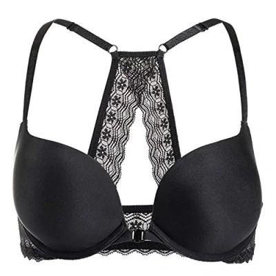 Bild av DOBREVA Dam Push Up Bh Racerback Front Stängning Bh:ar Plunge Bygel Tshirt Vadderad Spets Svart 80B