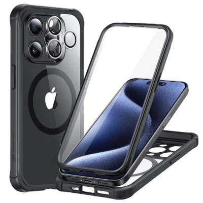 Bild av ESR för iPhone 15 Pro Max fodralset, 1 set individuella linsskydd, kompatibel med MagSafe telefonfodral, heltäckande skydd av militärkvalitet, repbeständig, armerserie, klar svart