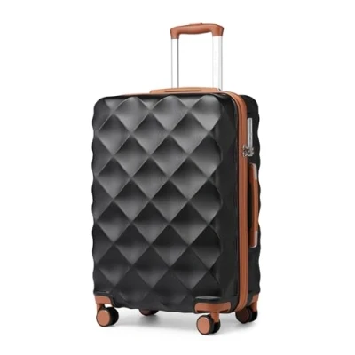 Bild av Brittisk resenär hållbar ABS + PC Hårt skal bagage med 4 spinnhjul TSA lås YKK dragkedja, Svart/brun, M(medium 24inch),