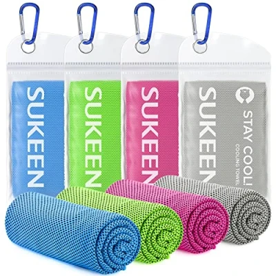 Bild av Sukeen Kylhandduk 4 pack (101 cm x 30 cm), kylande handdukar för nacke, nedkylande handduk, mjuk andningsbar golf, sport, löpning, gym, träning, camping, fitness, träning och andra aktiviteter