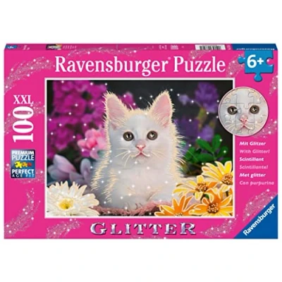 Bild av Ravensburger Pussel White Kitten Glitter 100 Bitar