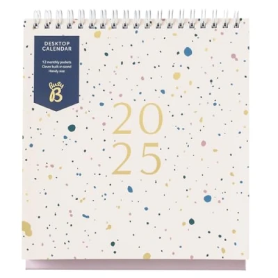 Bild av Busy B 2025 Skrivbordskalender jan till dec rosa spray kalender med inbyggt stativ och flip toppbindning A5 arbetskalender för kontor eller hem årsplanerare förvaringsfickor