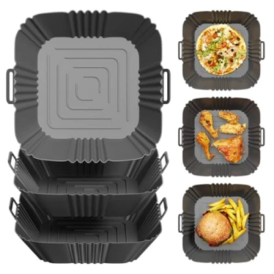 Bild av Riloventa 3 st silikonform för varmluftsfritös, återanvändbar Air Fryer Silicone Pot, silikoninsats rektangulär, silikon Airfryer tillbehör ugn, mikrovågsugn kakform