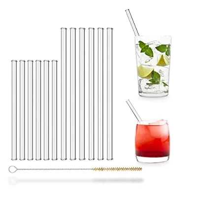 Bild av HALM Glasstrån 6x 20 cm &amp; 15 Sugrör av glas Budgetlinje Drickrör Återanvändbara Diskmaskinssäkra Glasdrickrör från Tyskland