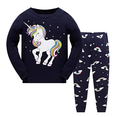 Bild av Tkiames Flickpyjamas bomull långärmad set barn nattkläder pyjamas, Navy1, 7 8 år