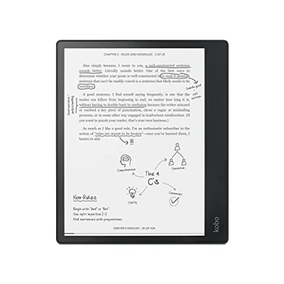 Bild av Kobo Ellipsa Pack, eReader, Noteringsfunktion i E böcker, Inkluderar Stylus och SleepCover, Justerbar ljusstyrka, Brev Ink, 32 GB, Färg Svart, 10,3 tums pekskärm mot reflexer