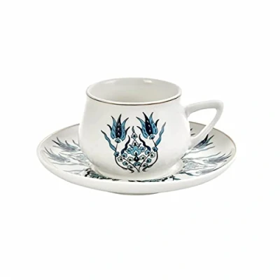Bild av Karaca Iznik New Form turkiska kaffekoppar, 12 delars espressokoppar i porslin, turkisk kaffekopp set med 6, 90 ml små arabiska och grekiska koppar fat