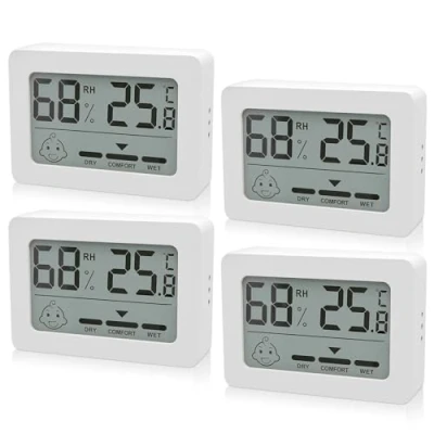 Bild av HOSPAOP Termometer hygrometer inomhus digitala, 4 miniluftfuktighetsmätare rumstermometer med smiley indikator, för babyrum, vardagsrum, rum, kontor, vit, FU40