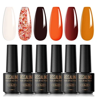 Bild av ROSALIND halvpermanent glitterlack, 6 färger mini nagellack UV LED soak off gel kit 36