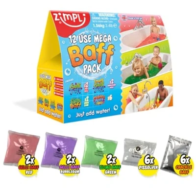 Bild av Zimpli Kids 5881 Mega Baff Pack Slime, Gele och Crackle för Bad Pyssel Lek, Paket med 12