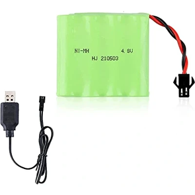 Bild av YUNIQUE GREEN CLEAN POWER Uppladdningsbart Ni MH Batteri 4.8V 1200mAh för Fjärrstyrda Bilar Inkluderar USB laddare Snabbladdning, Speltid Över 18 min, Grön, 55x48x15 mm 84 gr