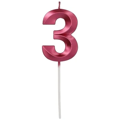 Bild av Folat 24243 tårta ljus glamour nummer/nummer 3 rosa metalliska födelsedagsljus för födelsedag, födelsedagsdekoration, barnfester, bröllop, företagsfester, årsdagar, 7 cm