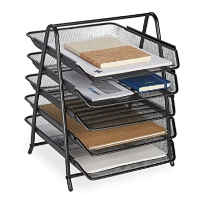 Bild av Relaxdays Dokumenthylla, 5 fack, brevfack, meshmetall, H x B D: 37,5 30 35,5 cm, A4 förvaringssystem, svart