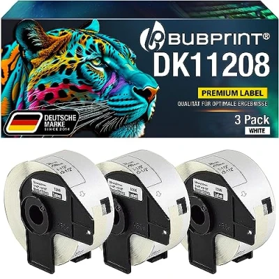 Bild av Bubprint 3 etiketter kompatibla som ersättning för Brother DK 11208 P Touch QL1050 QL1060N QL500BW QL550 QL560 QL570 QL580N QL700 QL710W QL720NW QL810W