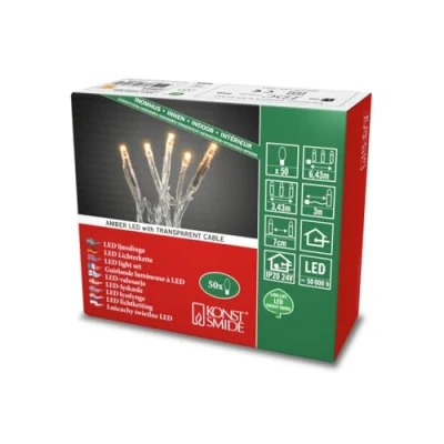 Bild av Konstsmide 6353 823 Micro LED ljuskedja/för inomhus (IP20)/VDE testad/24 V innertransformator / 50 bärnstensfärgade dioder, transparent kabel