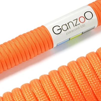 Bild av Ganzoo Paracord 550 rep orange 4 mm snöre typ 3, nylon och polyester, perfekt för pyssel av hundkoppel, halsband, armband/camping överlevnad utomhus 30 meter universalrep 7 innertrådar
