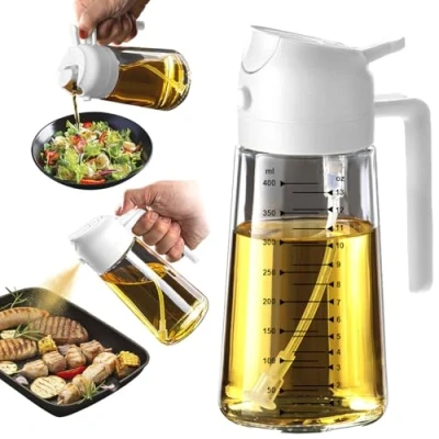 Bild av TrendPlain 470 ml olivolja dispenser flaska för kök 2 i 1 oljedispenser och oljespruta matlagning, luftfritös, sallad, BPA fri sprayflaska,. vit
