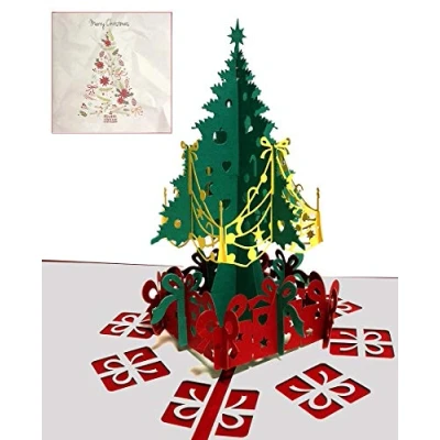 Bild av 3D julkort, Deesospro® popup kort till jul, kuvert ingår, julklappskort, träd
