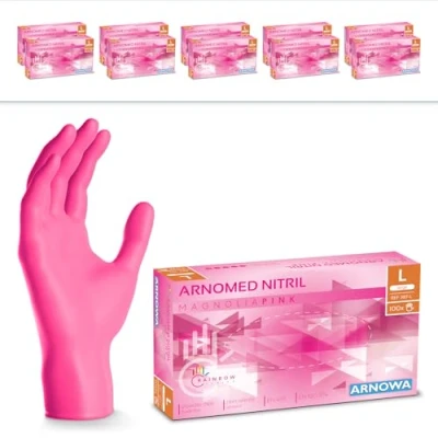 Bild av 2000x ARNOMED engångshandskar rosa, nitrilhandskar L, med 2000 st, puderfria, latexfria gummihandskar, finns i XS, S, M, L &amp; XL