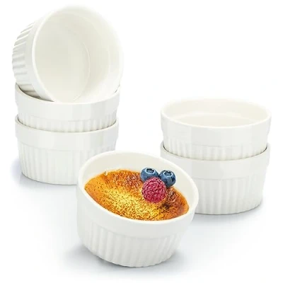 Bild av COM FOUR® 6x souffléformar keramiska creme brulee skålar ugnssäkra formar dessertskål och konditorivaror för t.ex. ragoutfena 200 ml vardera i vitt