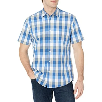 Bild av Amazon Essentials Men&#039;s Kortärmad poplinskjorta med normal passform, Blå/Grå, L