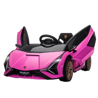 Bild av HOMCOM Elbil för barn, Supercar, licensierad Lamborghini Sian 12, maximal hastighet 5 km/h med fjärrkontroll, 2,4 G, ljud och ljuseffekter, ljusrosa
