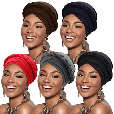 Bild av DRESHOW Kvinnor Turban Förbindning Tvinnad Fläta Hårskydd Omslag Hatt Afrikansk Mössa Huvudbonader Chemo Cancer Keps