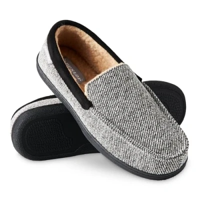 Bild av Dunlop Herrtofflor halkfria innersulor Charentaises tofflor herr minnesskum inomhus utomhus Loafers vinter, Beige svart, 42 EU