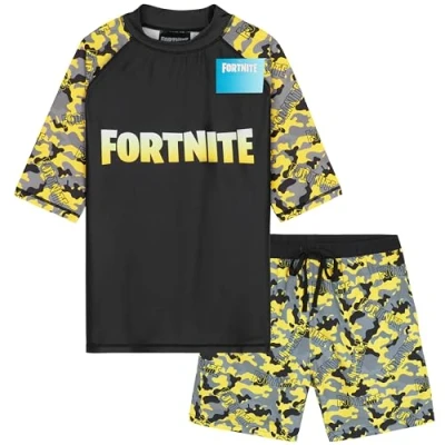Bild av Get Trend Minecraft Pokemon baddräktsset för pojkar tonåringar 2 st med badbyxor utslag väst simning strandresa semester nödvändigheter, Gul Fortnite, 9 10 År
