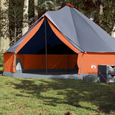Bild av vidaXL Familjetält tipi 8 person grå och orange vattentätt, tält, campingskydd, trädgårdsskjul, trädgårdstält, utomhusskydd, lättviktstält