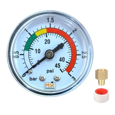 Bild av Pool filter tryckmätare 03 bar/45 psi 1/4 tum BSP anslutning mässing bakre anslutning, för poolsandfilter levereras med teflon och BSP) adapter