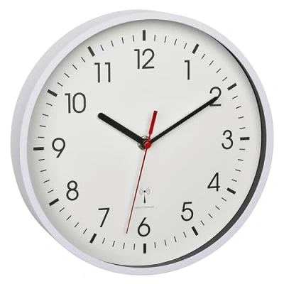 Bild av TFA Dostmann analog trådlös väggklocka, 60,3550.02, högsta noggrannhet, modern, analog, glasskydd, för kontor, hem, gåva, 245 x 42 mm, vit